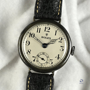 Rolex Silver Cased Trench Watch Off White Enamel Dial WW1 c.1917 Vintage Watch Specialist