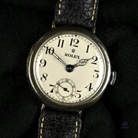 Rolex Silver Cased Trench Watch Off White Enamel Dial WW1 c.1917 Vintage Watch Specialist