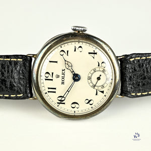 Rolex Silver Cased Trench Watch Off White Enamel Dial WW1 c.1917 Vintage Watch Specialist