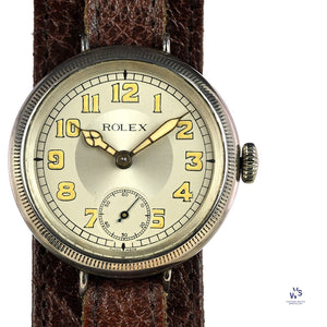 Rolex Trench Watch Solid Silver Dennison Case Original Lume Hallmarked Birmingham c.1915 Vintage Watch Specialist
