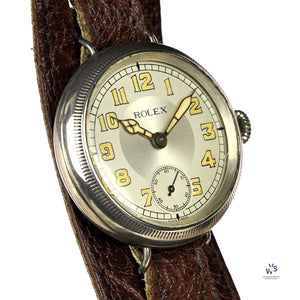 Rolex Trench Watch Solid Silver Dennison Case Original Lume Hallmarked Birmingham c.1915 Vintage Watch Specialist