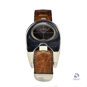 Serge Manzon for Longines Stirrup Watch - Solid Silver - Original Strap and Box - c.1972 - Vintage Watch Specialist