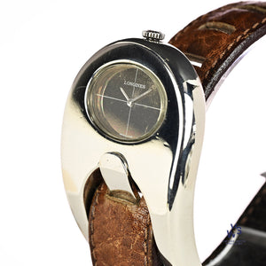 Serge Manzon for Longines Stirrup Watch - Solid Silver - Original Strap and Box - c.1972 - Vintage Watch Specialist