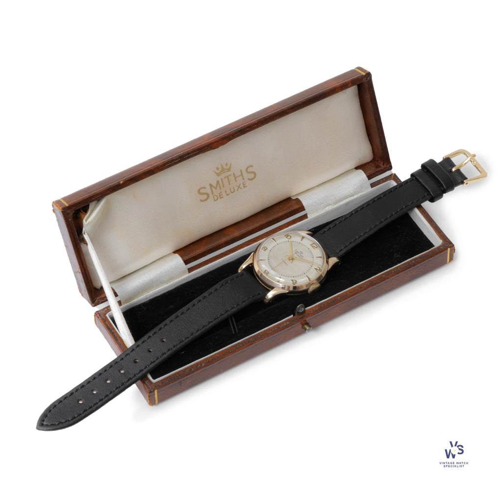 Smiths De Luxe - 9k Gold Case - White Dial - c.1950s - Vintage Watch Specialist