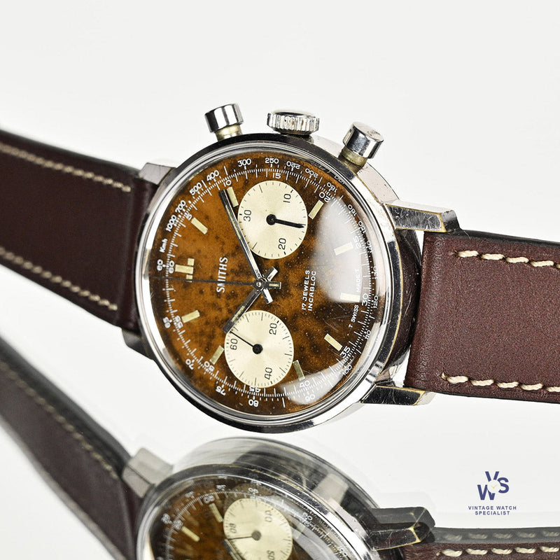 Smiths Two Register Chronograph - Reverse Panda Tropical Chocolate Dial - c.1960s - Vintage Watch Specialist