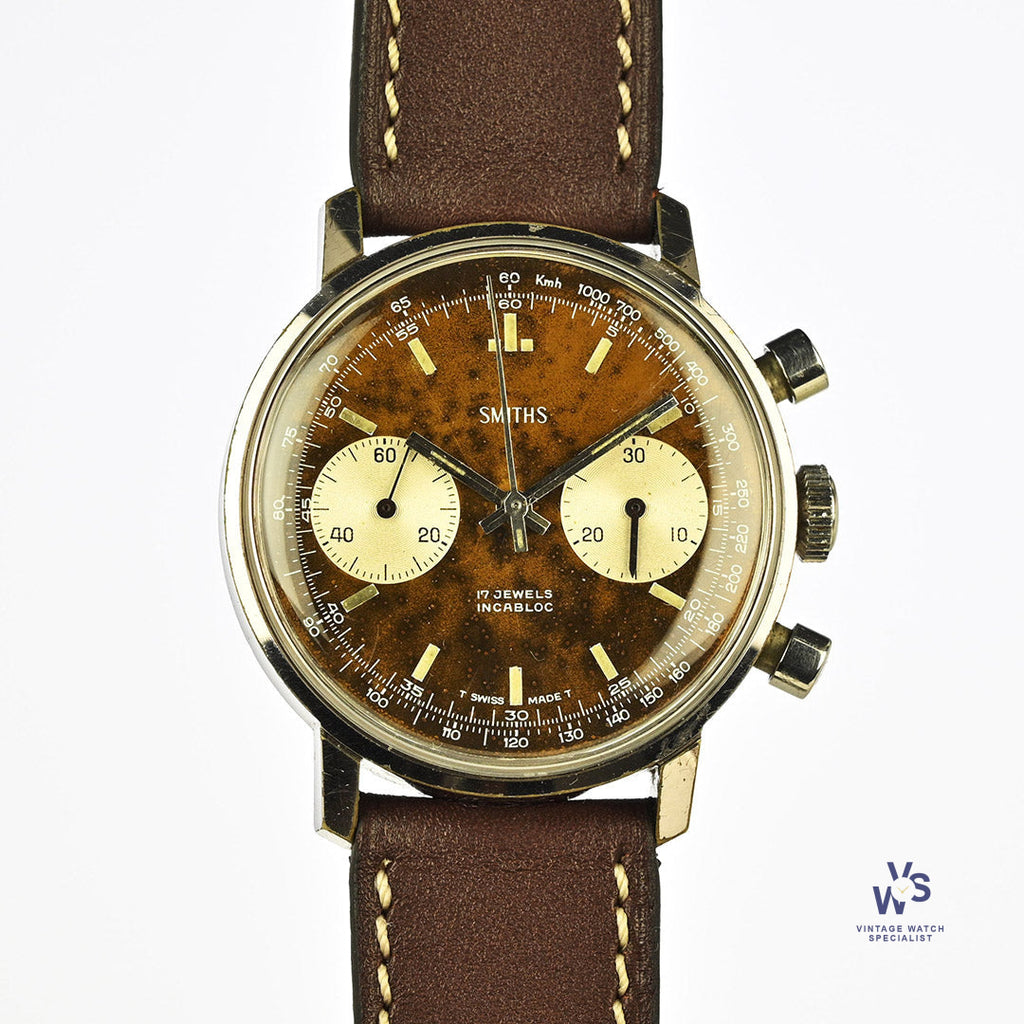 Smiths Two Register Chronograph - Reverse Panda Tropical Chocolate Dial - c.1960s - Vintage Watch Specialist