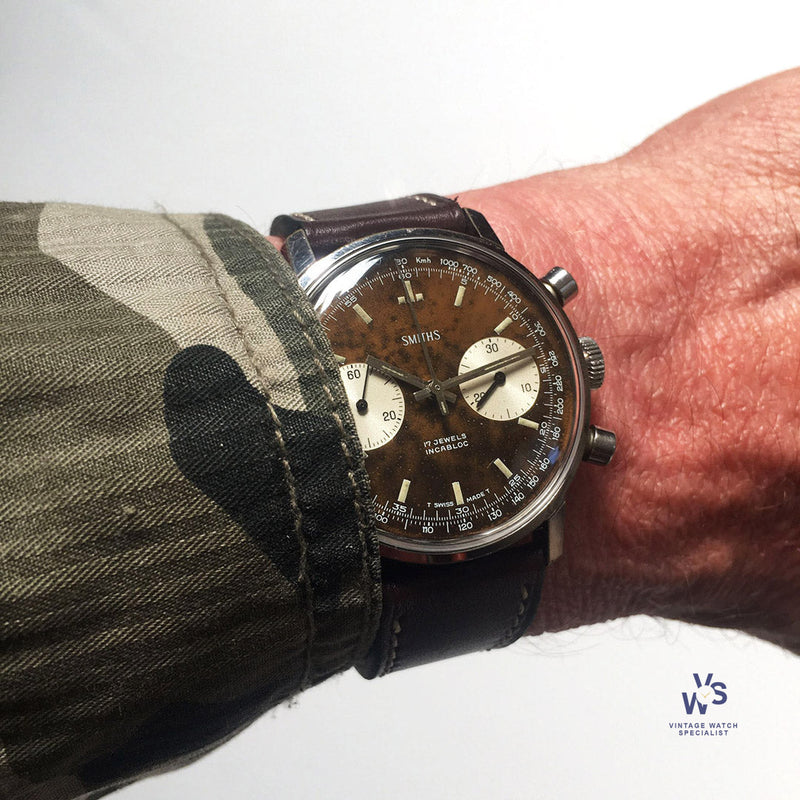 Smiths Two Register Chronograph - Reverse Panda Tropical Chocolate Dial - c.1960s - Vintage Watch Specialist
