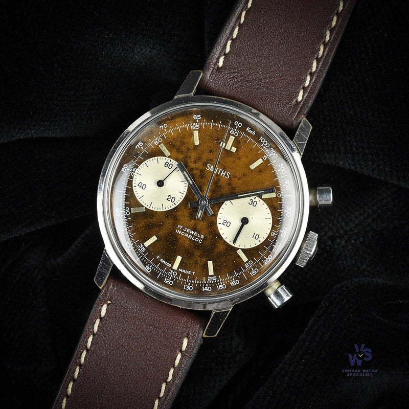 Smiths Two Register Chronograph - Reverse Panda Tropical Chocolate Dial - c.1960s - Vintage Watch Specialist