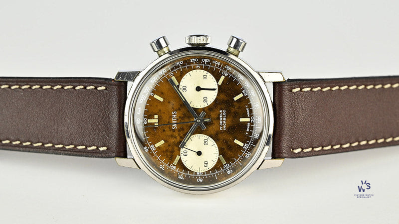Smiths Two Register Chronograph - Reverse Panda Tropical Chocolate Dial - c.1960s - Vintage Watch Specialist