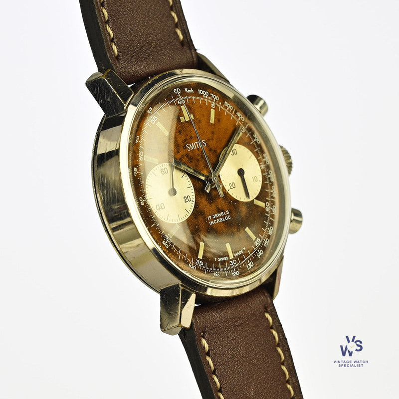 Smiths Two Register Chronograph - Reverse Panda Tropical Chocolate Dial - c.1960s - Vintage Watch Specialist