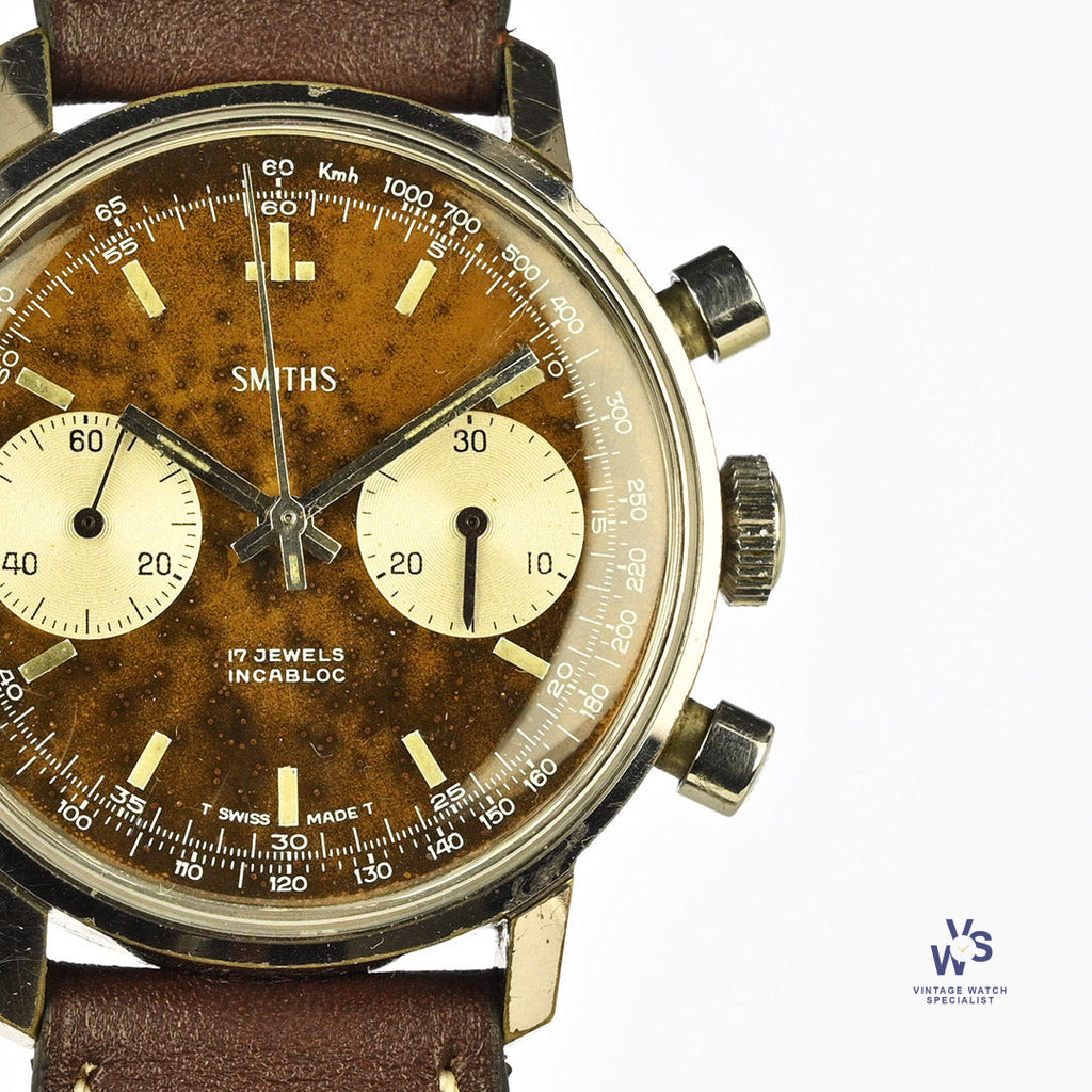 Smiths Two Register Chronograph - Reverse Panda Tropical Chocolate Dial - c.1960s - Vintage Watch Specialist