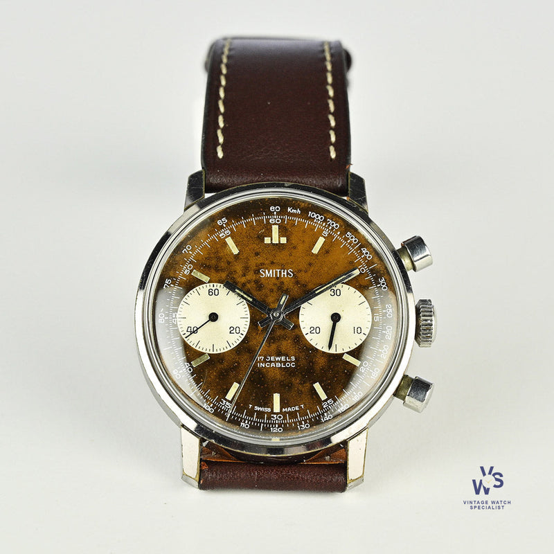 Smiths Two Register Chronograph - Reverse Panda Tropical Chocolate Dial - c.1960s - Vintage Watch Specialist