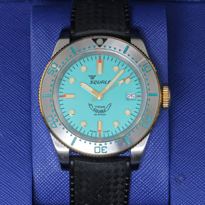 Squale Model Y1545 - 30 Atmos Steel Divers Watch - Teal-Blue Dial - With Original Box and Paperwork - Vintage Watch Specialist