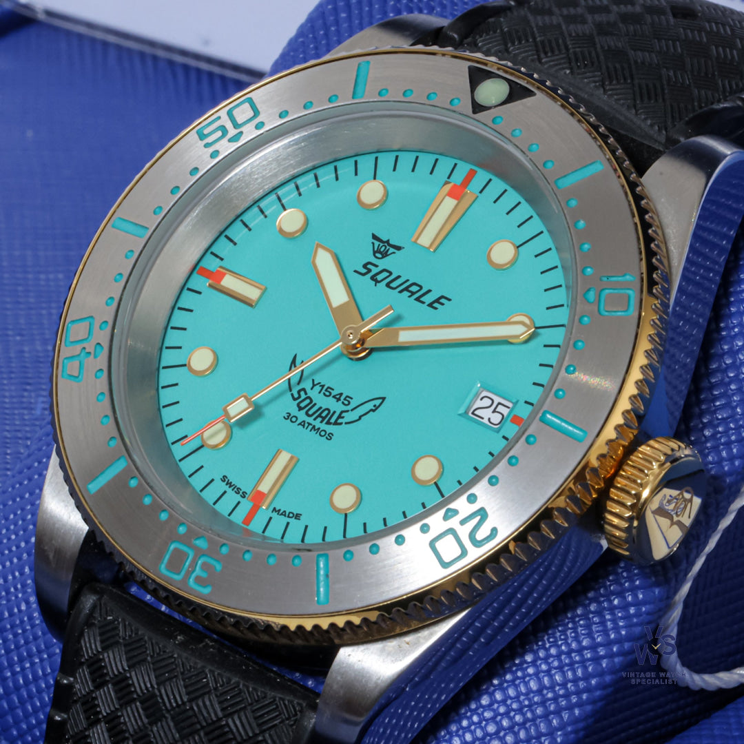 Squale Model Y1545 - 30 Atmos Steel Divers Watch - Teal-Blue Dial