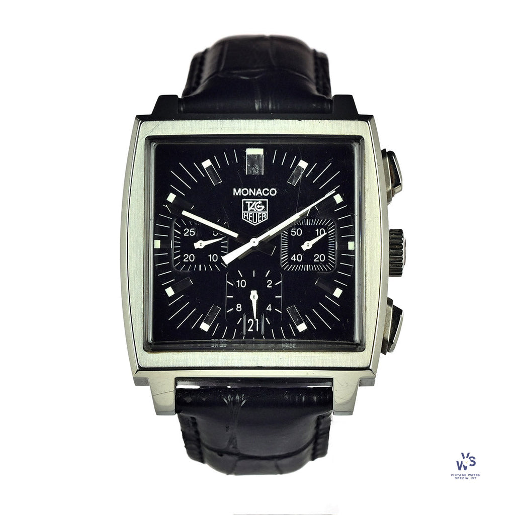 Tag Heuer Monaco - Model Reference: CW2111-0 - Black Dial Chronograph - Box & Papers - Vintage Watch Specialist