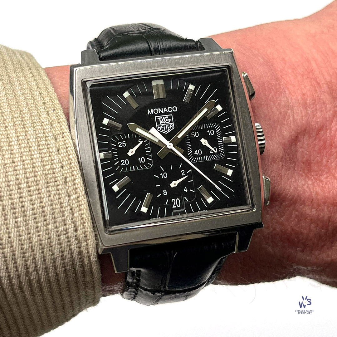 Tag heuer monaco black dial sale