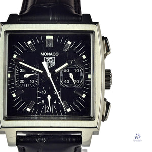 Tag Heuer Monaco - Model Reference: CW2111-0 - Black Dial Chronograph - Box & Papers - Vintage Watch Specialist