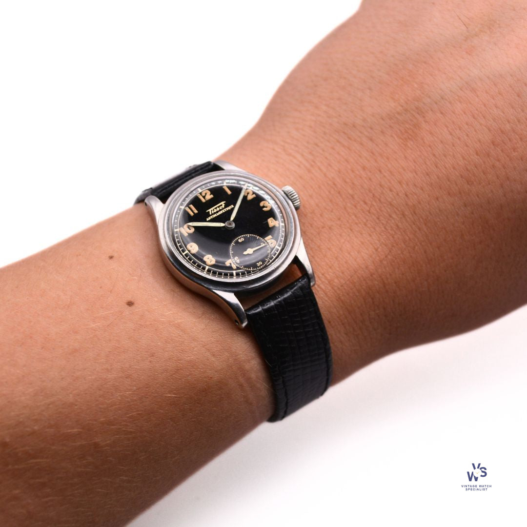 Tissot Antimagnetique Cal 27 Sub Seconds Black Gilt Dial Arabi Vintage Watch Specialist