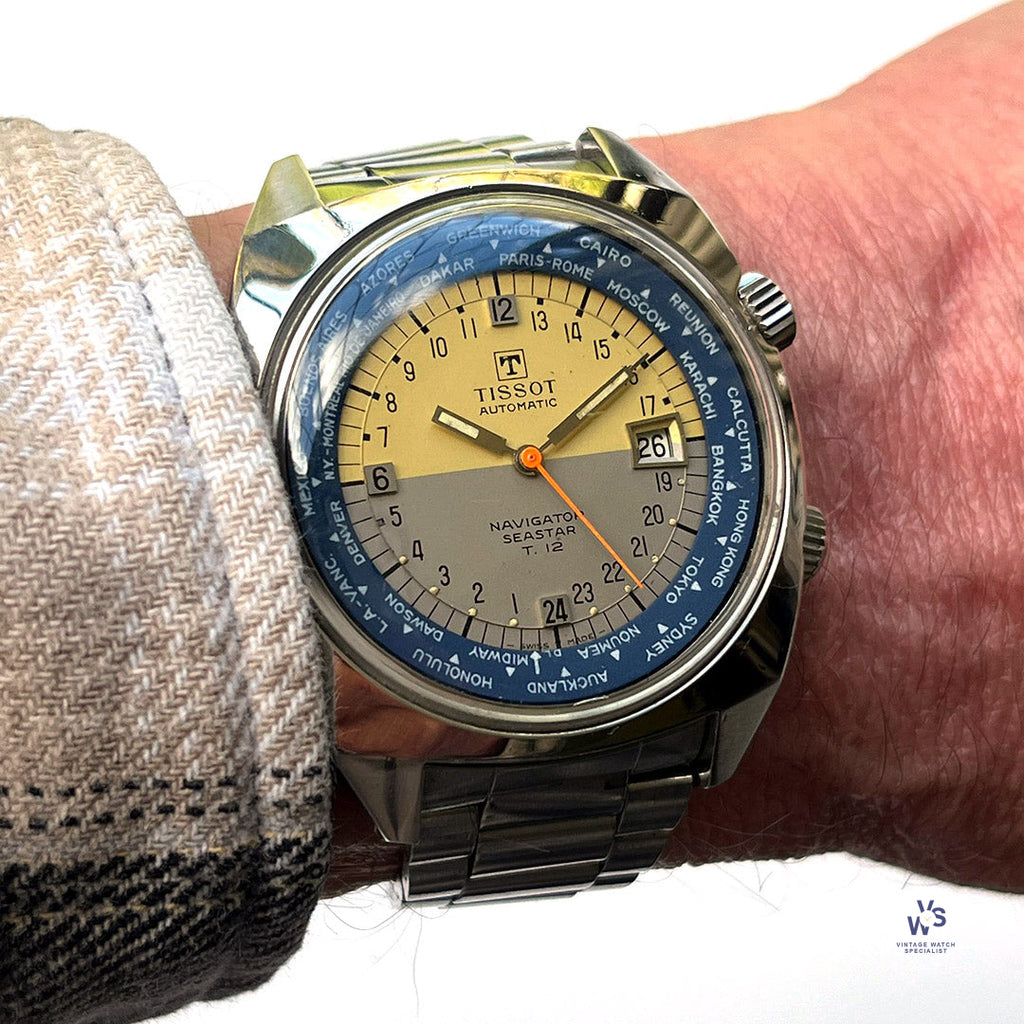 Tissot Automatic Navigator Seastar T.12 - Two Tone World Time Dial - c.1970 - Vintage Watch Specialist