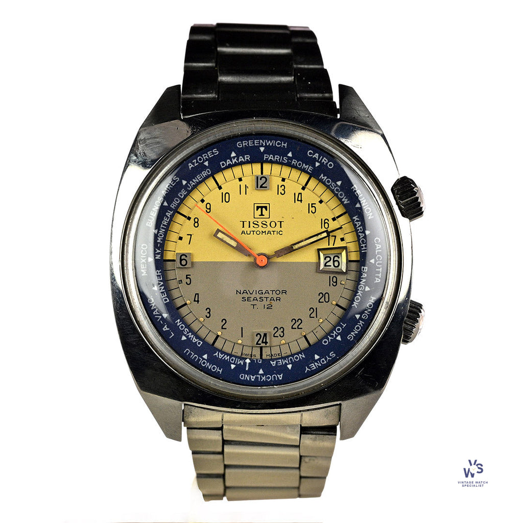 Tissot Automatic Navigator Seastar T.12 - Two Tone World Time Dial - c.1970 - Vintage Watch Specialist