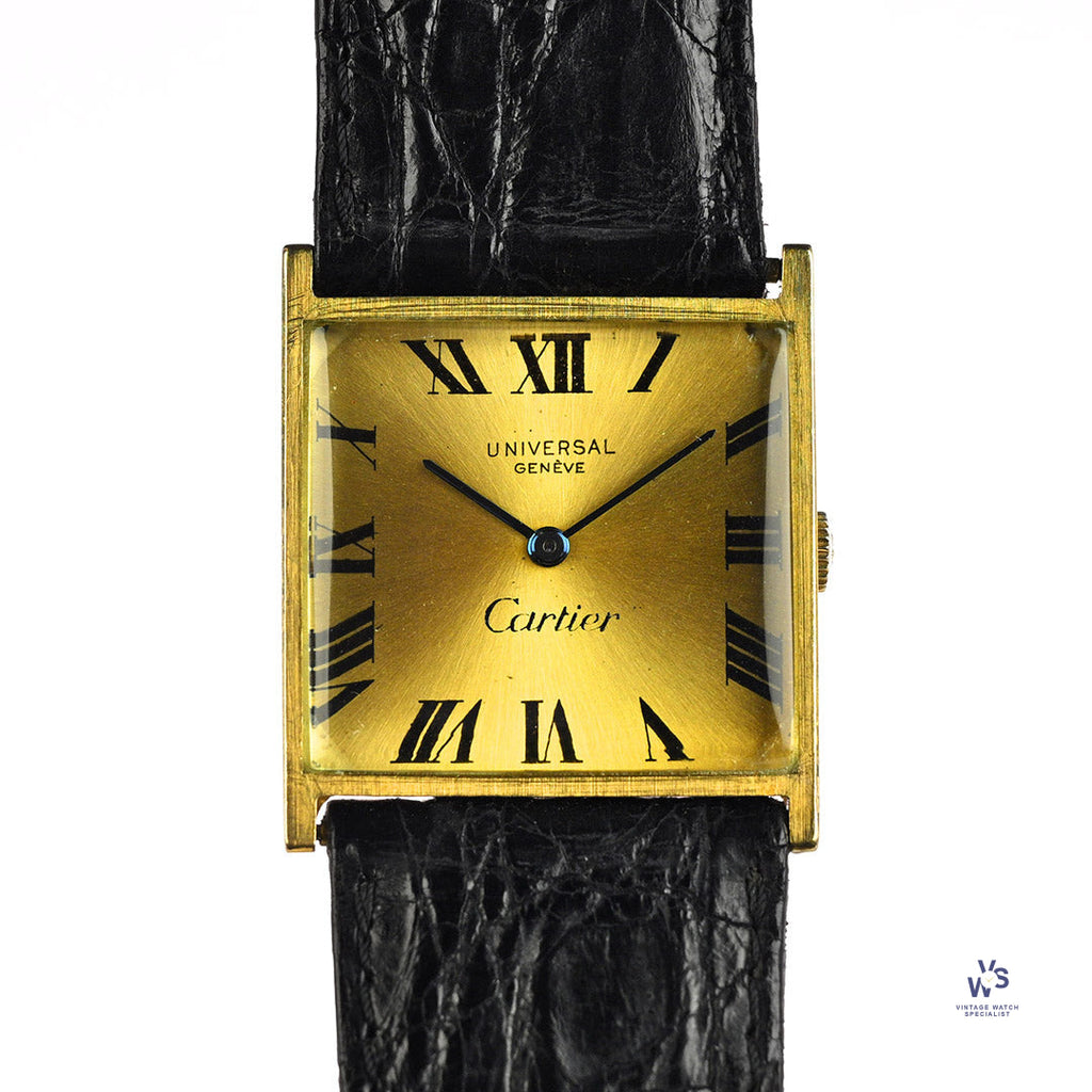 Universal Geneve Dual Signed Cartier Dial - 18k Gold Square Cased Dress Watch - c.1960s - Vintage Watch Specialist