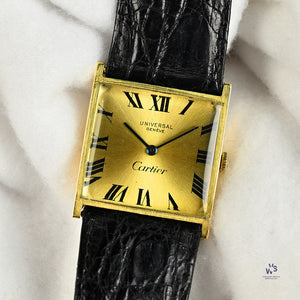 Universal Geneve Dual Signed Cartier Dial - 18k Gold Square Cased Dress Watch - c.1960s - Vintage Watch Specialist
