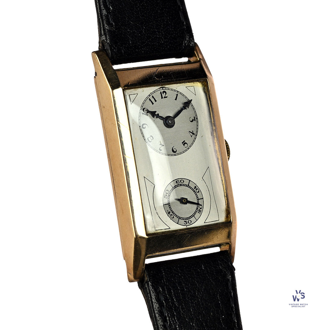 Art Deco Anonymous Dial 9k Gold Tank Cased Doctors Watch - c.1930s ...