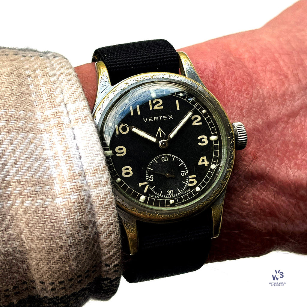 Vertex Dirty Dozen WW2 Military Issued Soldiers Watch - Matching Case and Lug Numbers - c.1944 - Vintage Watch Specialist