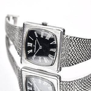 Vintage Eternamatic - Square Case Solid Silver - Black Roman Dial - c.1970 - Vintage Watch Specialist