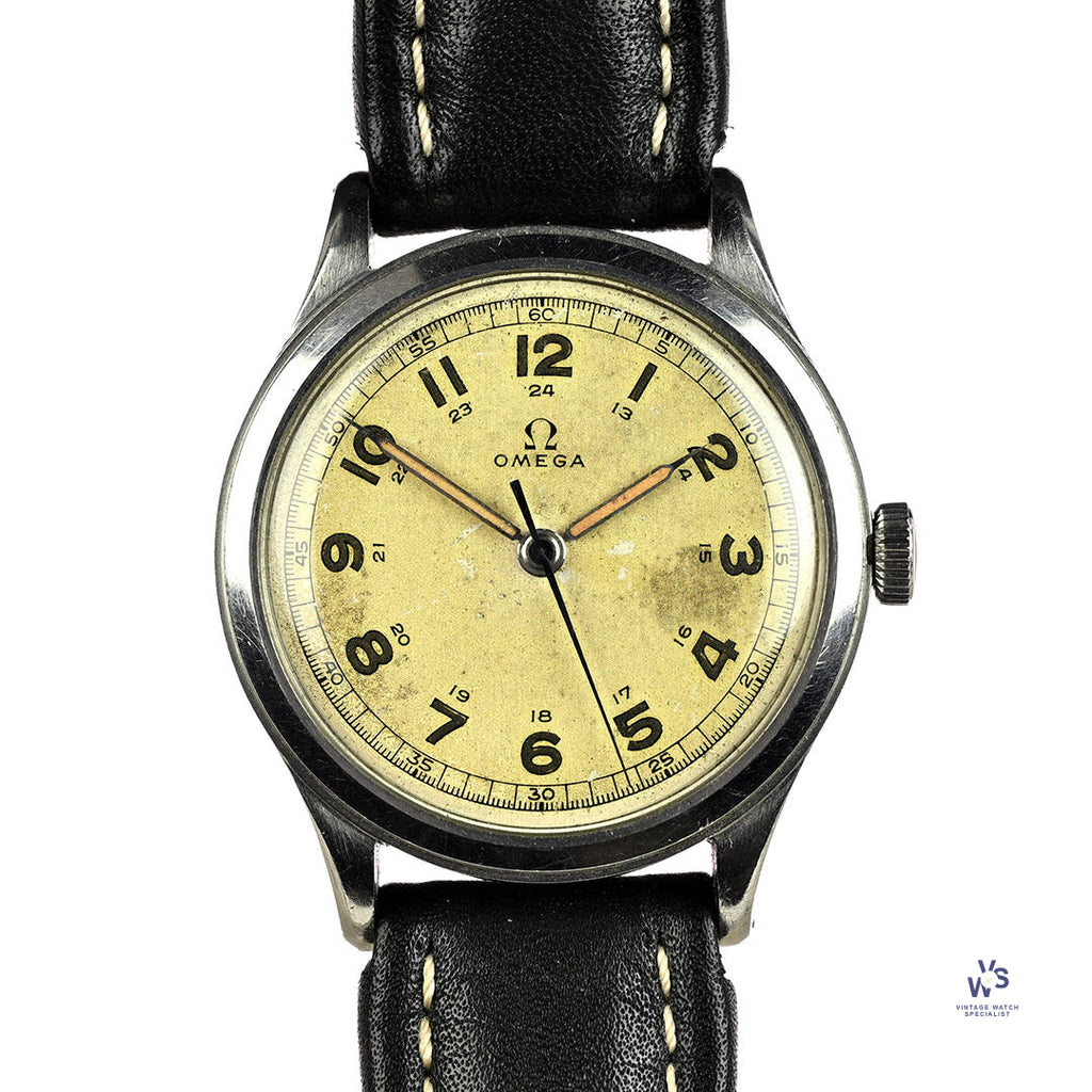 Vintage Omega Watch Stainless Steel Case Nice Patina and Original Lume C.1940 Vintage Watch Specialist