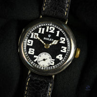Vintage Rolex Trench Style Watch Black Dial Stockwell and Co. Case c.1915 Vintage Watch Specialist