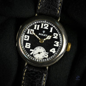 Vintage Rolex Trench Style Watch Black Dial Stockwell and Co. Case c.1915 Vintage Watch Specialist