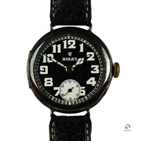 Vintage Rolex Trench Style Watch Black Dial Stockwell and Co. Case c.1915 Vintage Watch Specialist