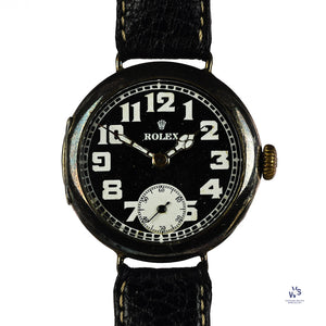 Vintage Rolex Trench Style Watch Black Dial Stockwell and Co. Case c.1915 Vintage Watch Specialist
