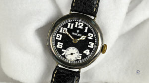 Vintage Rolex Trench Style Watch Black Dial Stockwell and Co. Case c.1915 Vintage Watch Specialist