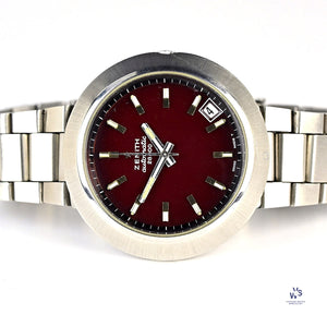 Zenith - Disco Volante Model Ref: 01-1190-290 - UFO Case - Automatic Date - Maroon Dial - c.1973 - Vintage Watch Specialist