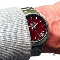 Zenith - Disco Volante Model Ref: 01-1190-290 - UFO Case - Automatic Date - Maroon Dial - c.1973 - Vintage Watch Specialist