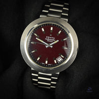 Zenith - Disco Volante Model Ref: 01-1190-290 - UFO Case - Automatic Date - Maroon Dial - c.1973 - Vintage Watch Specialist