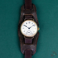 1900s Zenith 9k Rose Gold Trench Watch - 32mm case enamel white dial - Vintage Watch Specialist