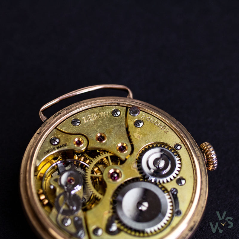 1900s Zenith 9k Rose Gold Trench Watch - 32mm case enamel white dial - Vintage Watch Specialist