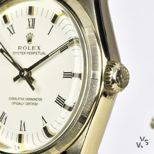1972 Rolex Oyster Perpetual with White Roman Dial - Vintage Watch Specialist