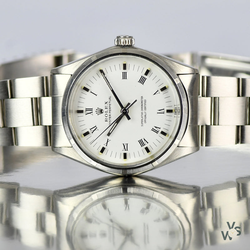 1972 Rolex Oyster Perpetual with White Roman Dial - Vintage Watch Specialist