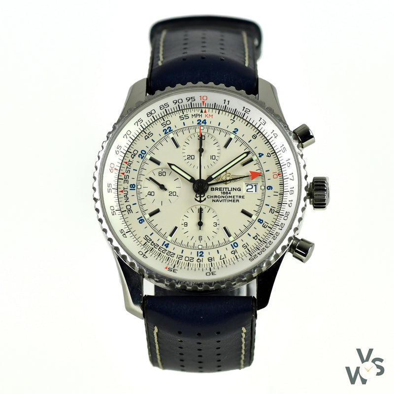 2010 Breitling Navitimer World Chronograph Ref. A2432212/G571 - Silver Dial - Full set box and papers - Vintage Watch Specialist