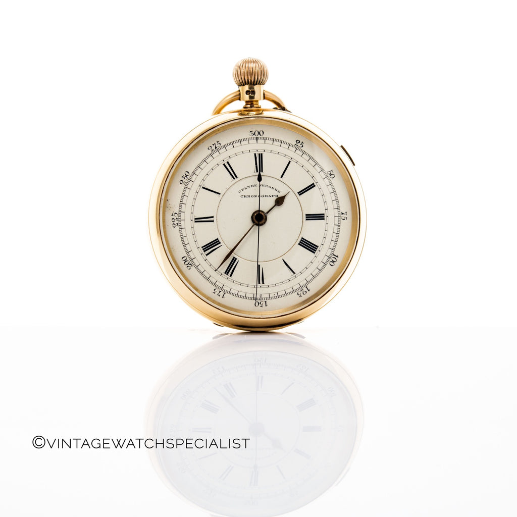 Gold Chronograph Pocketwatch Centre-Seconds with Solid Gold Chain Pendant