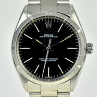 Rolex Oyster Perpetual - Stunning Black Dial and Engine Turned Bezel - Ref.1002, Calibre 1570 - c.1979