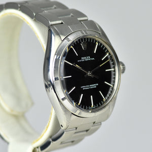 Rolex Oyster Perpetual - Stunning Black Dial and Engine Turned Bezel - Ref.1002, Calibre 1570 - c.1979