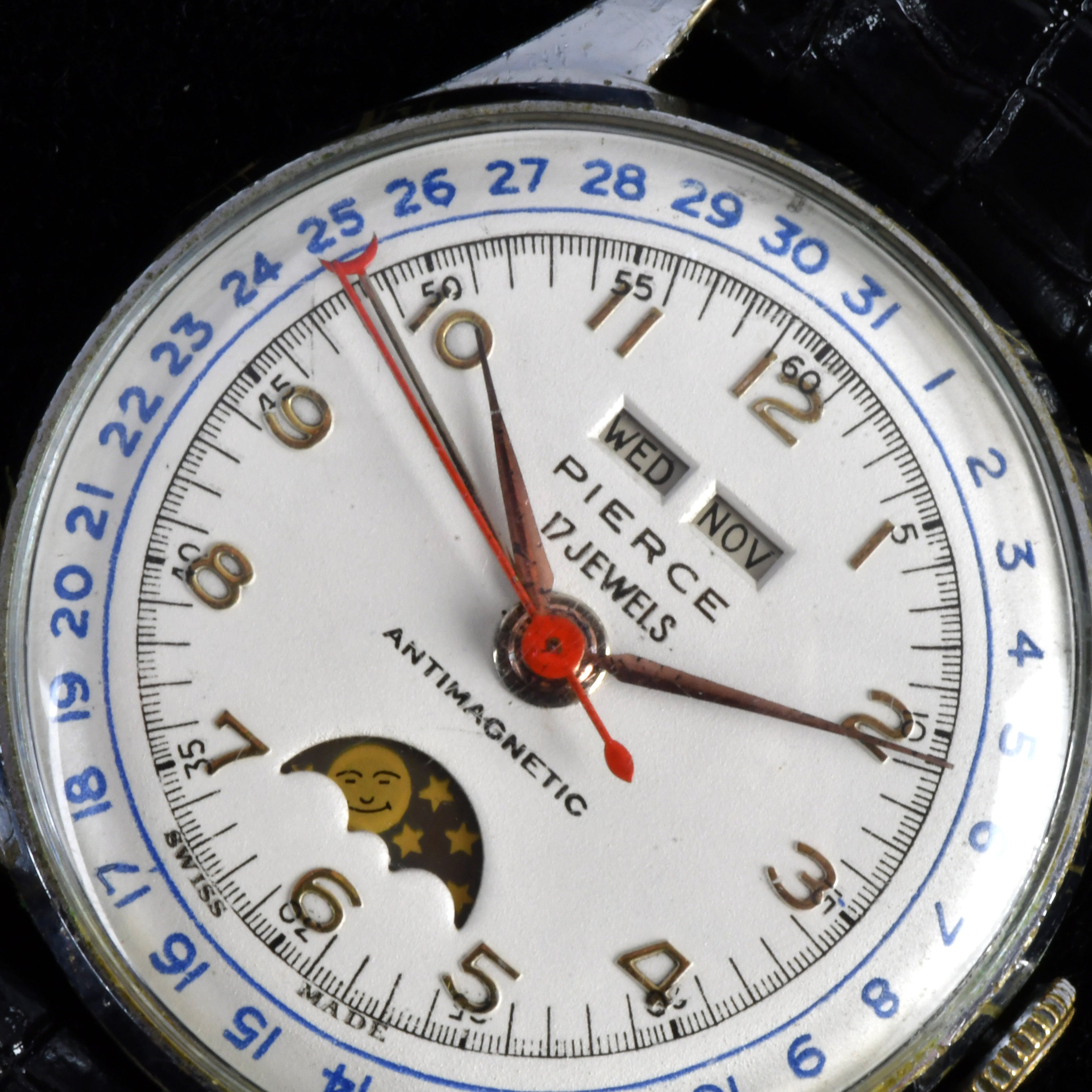 Pierce Triple Calendar Moon Phase - Calibre 103CLD - Chrome Plated Cas –  Vintage Watch Specialist