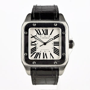 Cartier Santos Automatic 100 - Silvered Opaline Dial - 38mm - Cartier Alligator Strap with Triple Folding Buckle***NOW SOLD***