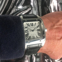 Cartier Santos Automatic 100 - Silvered Opaline Dial - 38mm - Cartier Alligator Strap with Triple Folding Buckle***NOW SOLD***