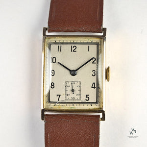 Anonymous Dial Vintage Tank Case Dress Watch in 9k Gold - BWC Case - c.1944 - Vintage Watch Specialist
